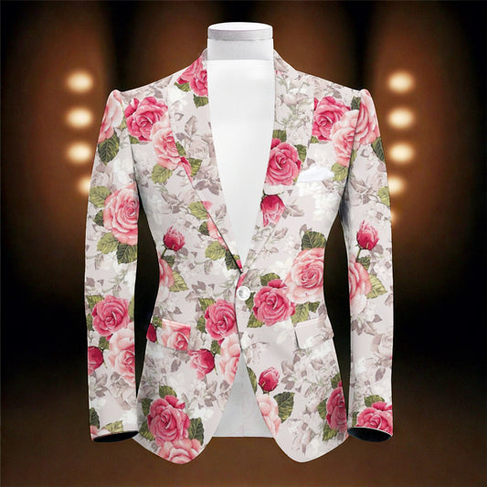 Men's Printed Rose Lapel Long Sleeve Suit Jacket