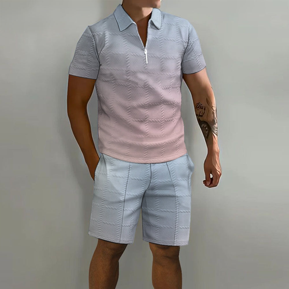 Men's Zip Polo Board Shorts Set 2501006749