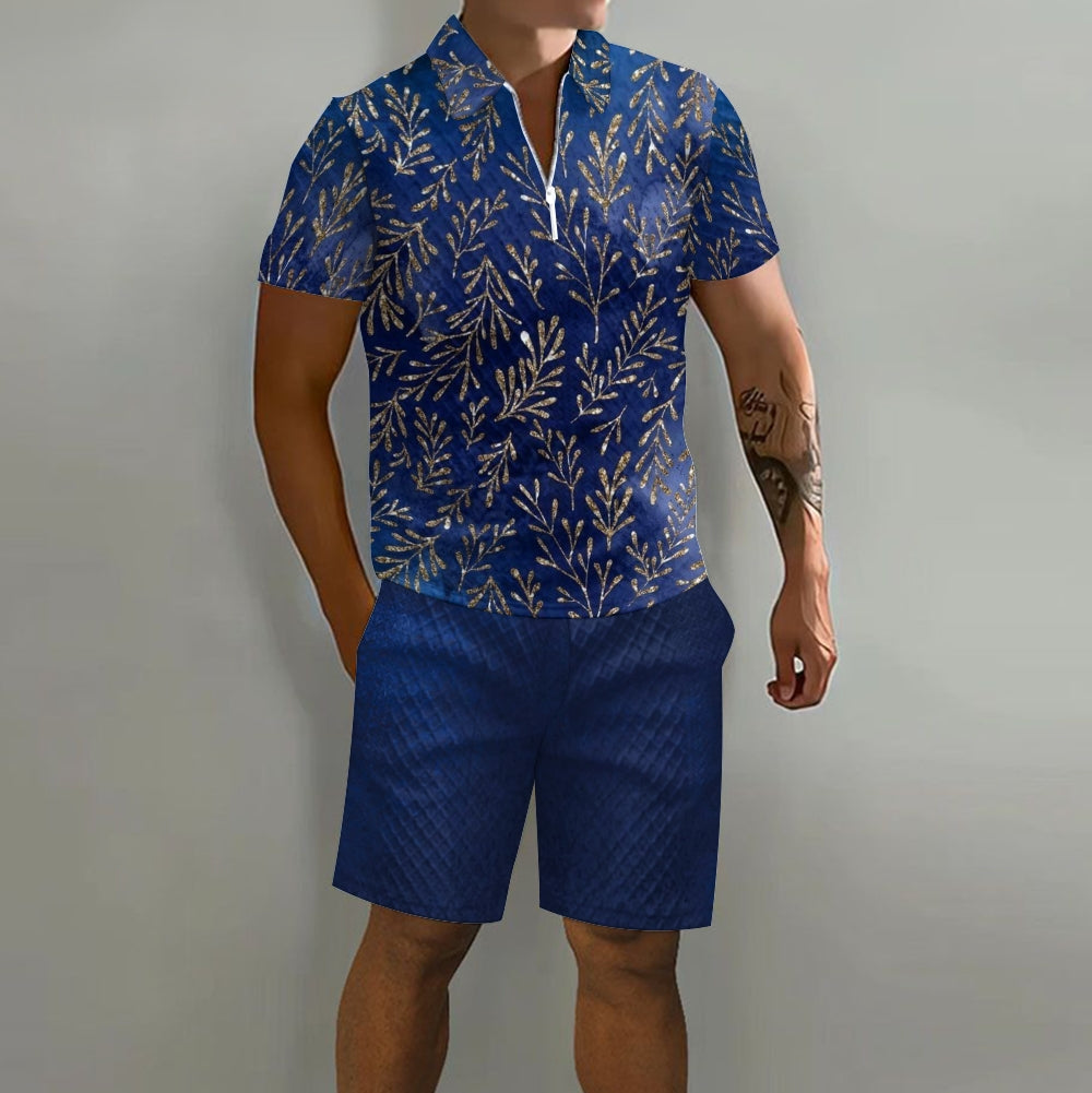 Men's Printed Fashion Short Sleeve Suit 2501006746