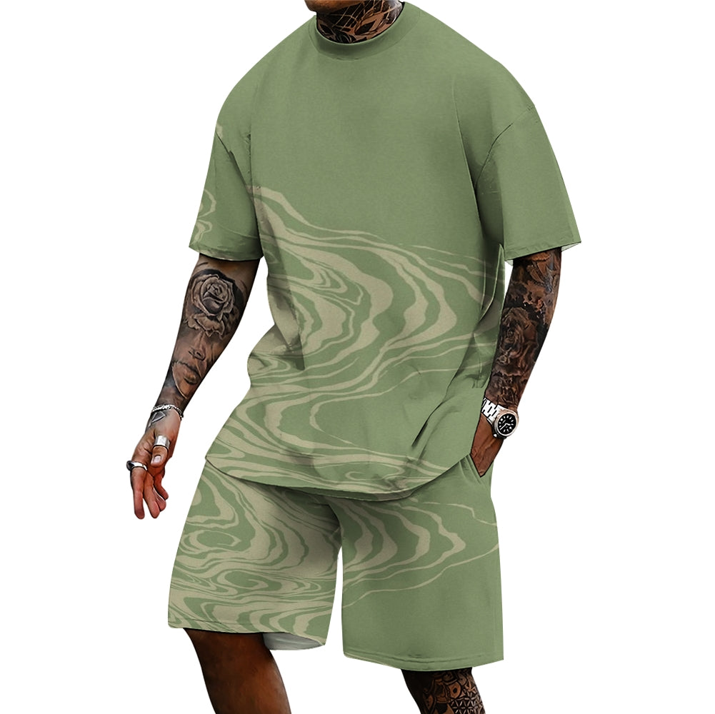 Men'S Loose Casual Short-Sleeved Printed Two-Piece Set 2501001259