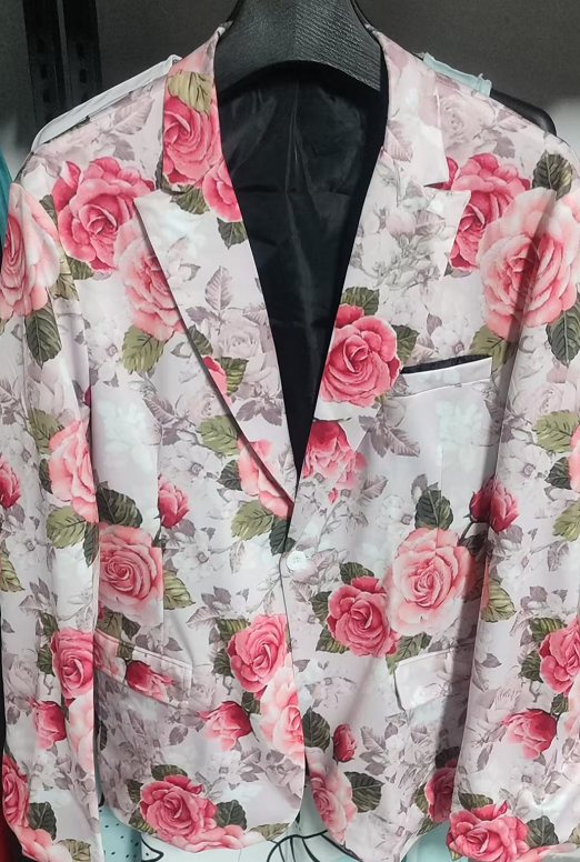 Men's Printed Rose Lapel Long Sleeve Suit Jacket