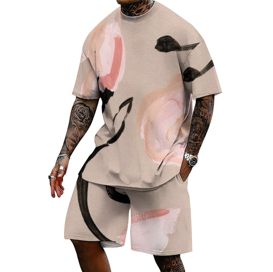 Men'S Loose Casual Short-Sleeved Printed Two-Piece Set 2501002593