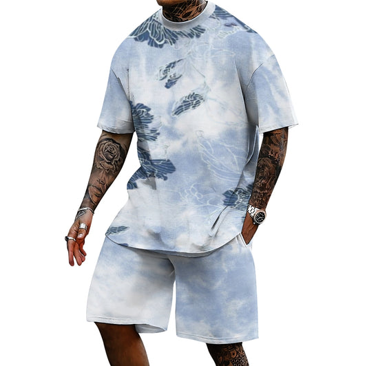 Men'S Loose Casual Short-Sleeved Printed Two-Piece Set 2501001306