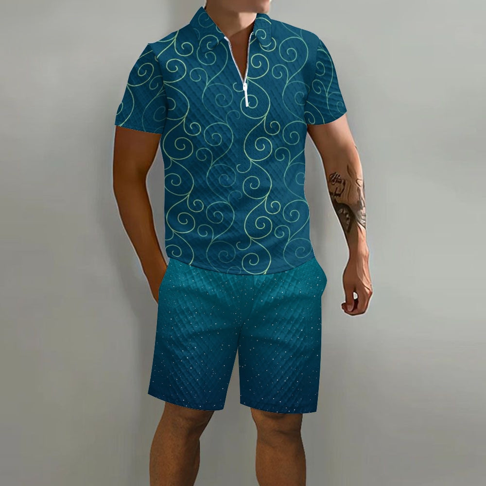 Men's Printed Fashion Short Sleeve Suit 2501006776