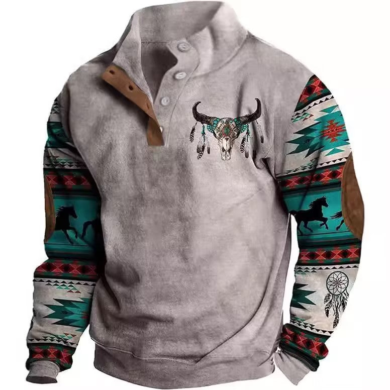 Men's Long-Sleeved Knitted Sweater Polo Shirt Digital Printing