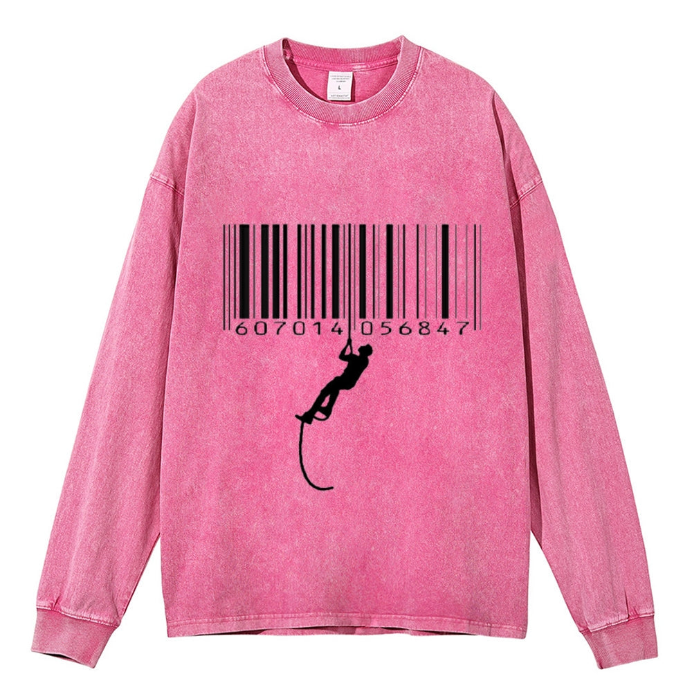 Unisex Casual Washed Printed Long Sleeve T-shirt 2501001158