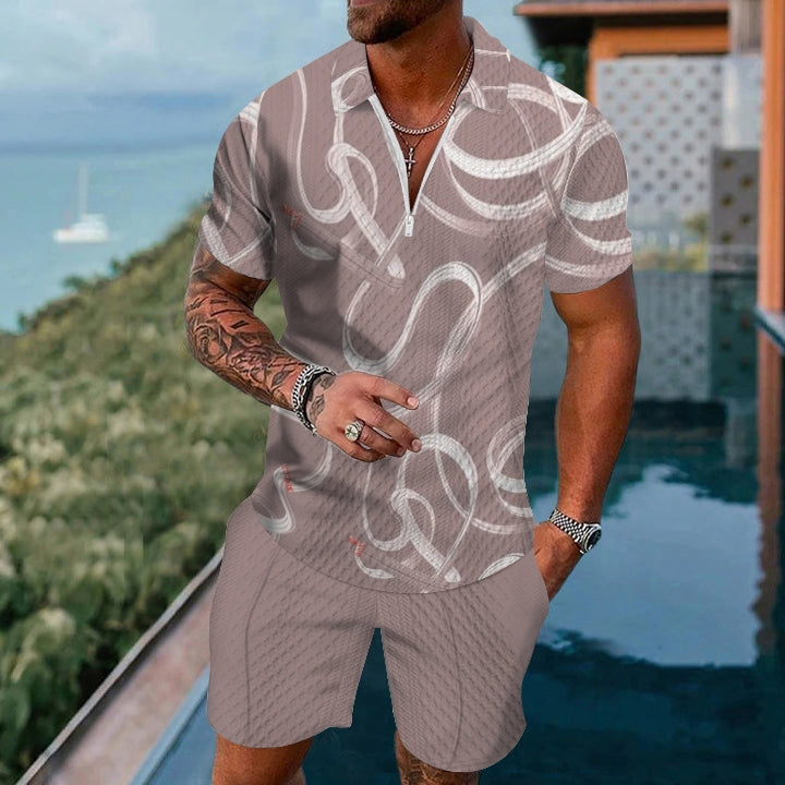 Men's Printed Fashion Short Sleeve Suit 2501006753