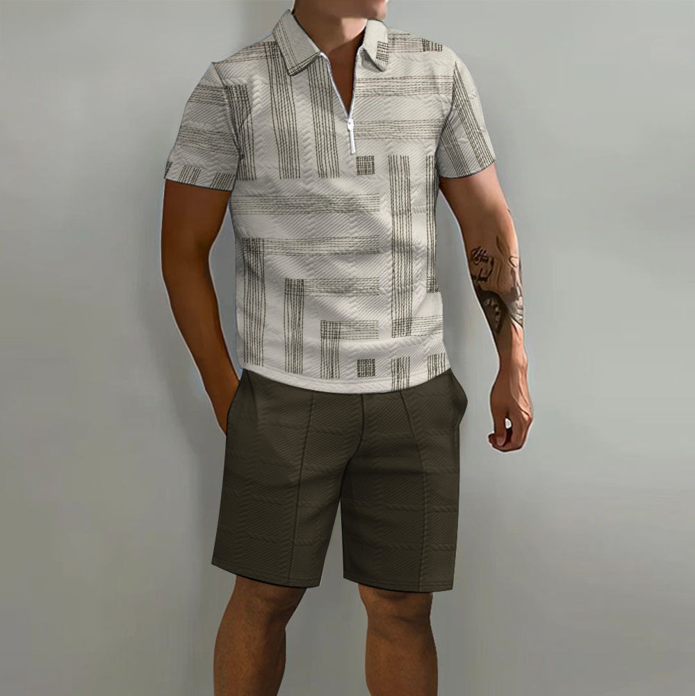 Men's Featured Printed Fashion Short Sleeve Suit 6737