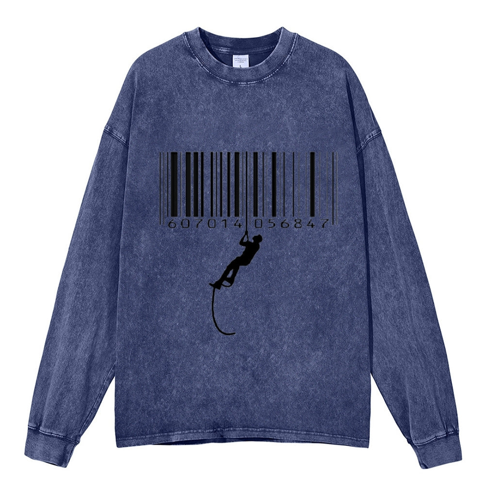 Unisex Casual Washed Printed Long Sleeve T-shirt 2501001158