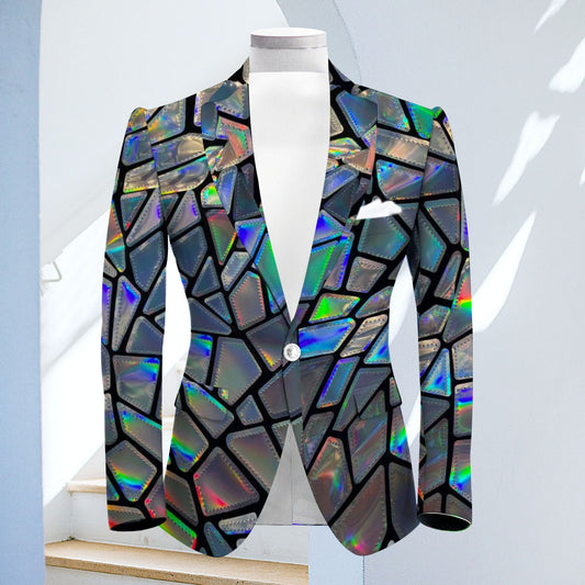 Men's Printed Diamond Fragments Lapel Long Sleeve Suit Jacket Blazer