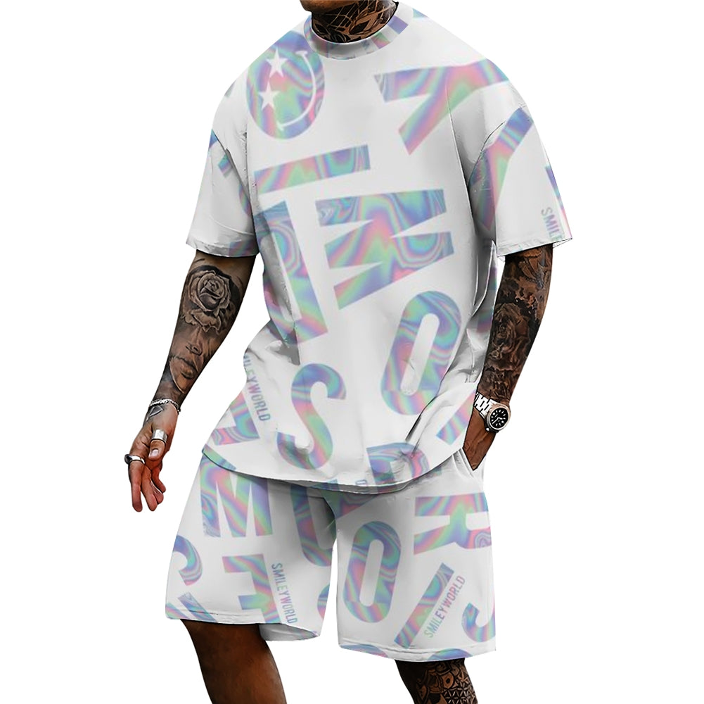 Men'S Loose Casual Short-Sleeved Printed Two-Piece Set 2501002573