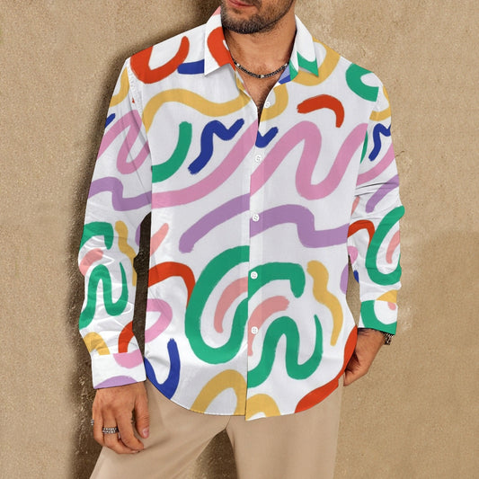 Men's Graffiti Print Cute Fashion Long Sleeve Shirt 2395