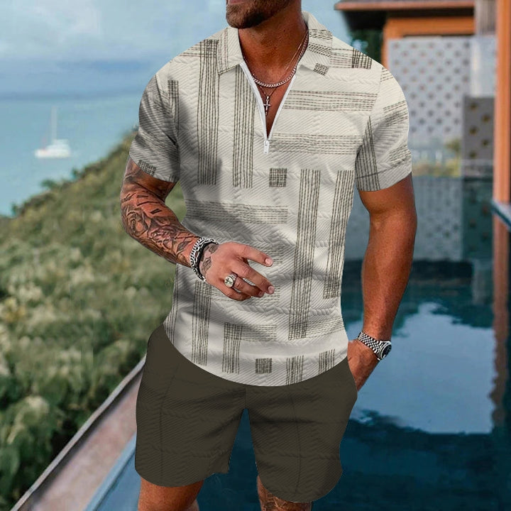 Men's Featured Printed Fashion Short Sleeve Suit 6737