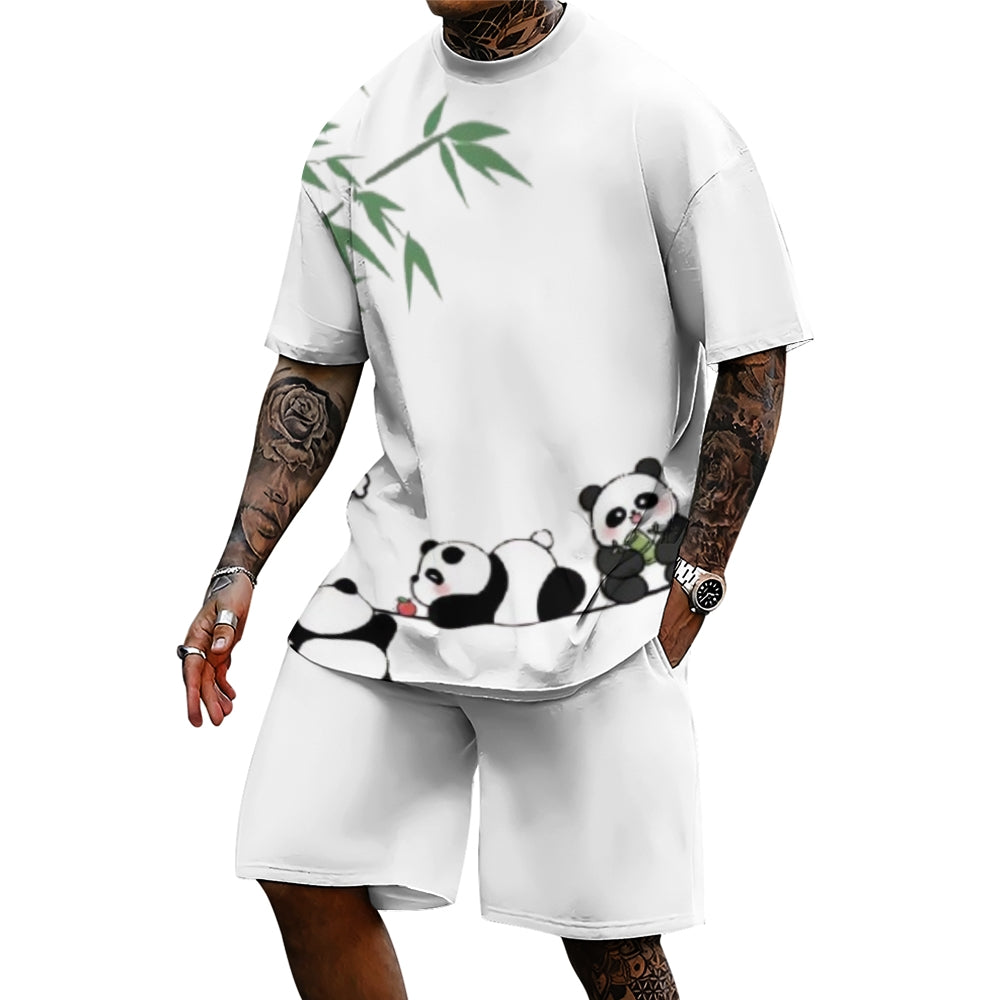 Men'S Loose Casual Short-Sleeved Printed Two-Piece Set 2501001707 Panda