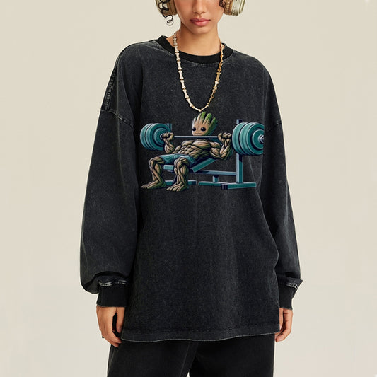 Unisex Casual Washed Printed Long Sleeve T-shirt 2501001073