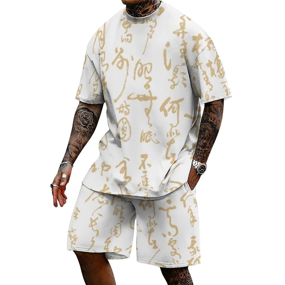 Men'S Loose Casual Short-Sleeved Printed Two-Piece Set 2501002606