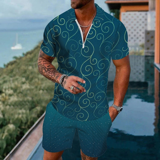 Men's Printed Fashion Short Sleeve Suit 2501006776