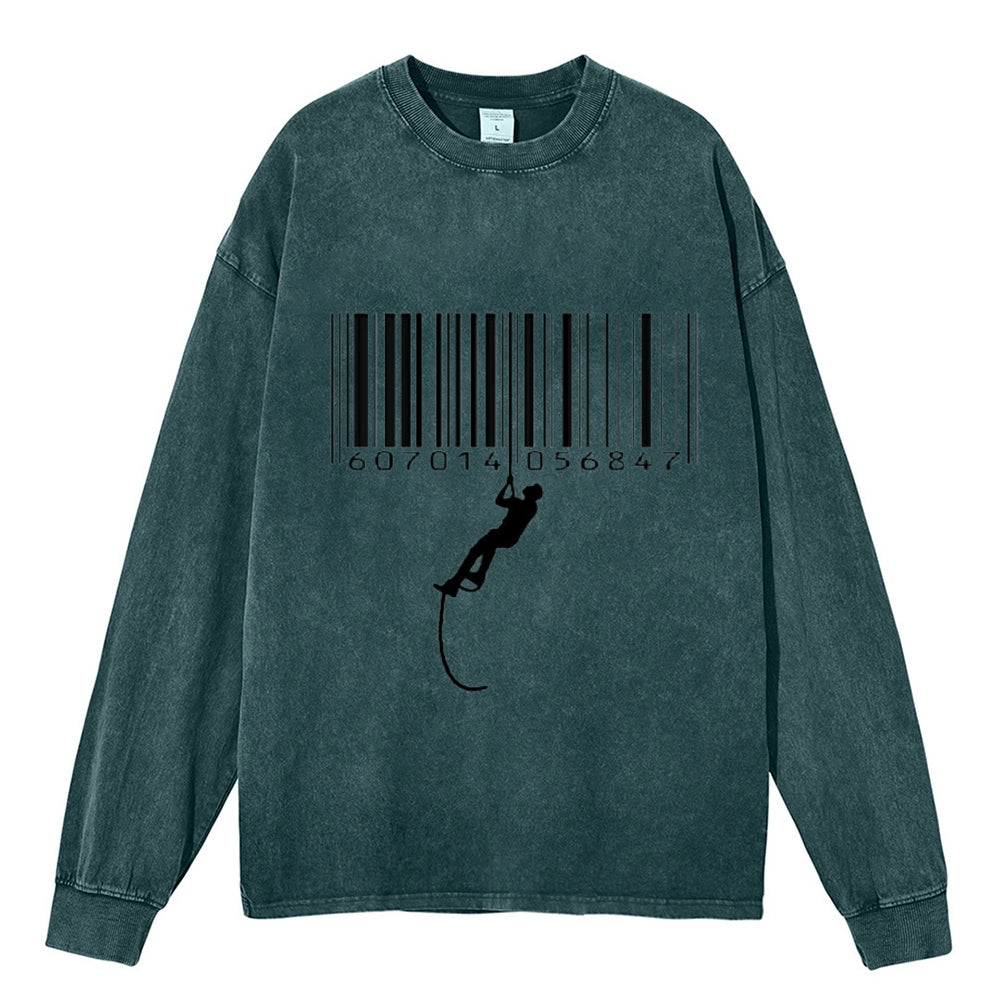 Unisex Casual Washed Printed Long Sleeve T-shirt 2501001158